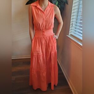 Ramy Brook Camila Button-Front Tiered Maxi Dress In Guava XXS